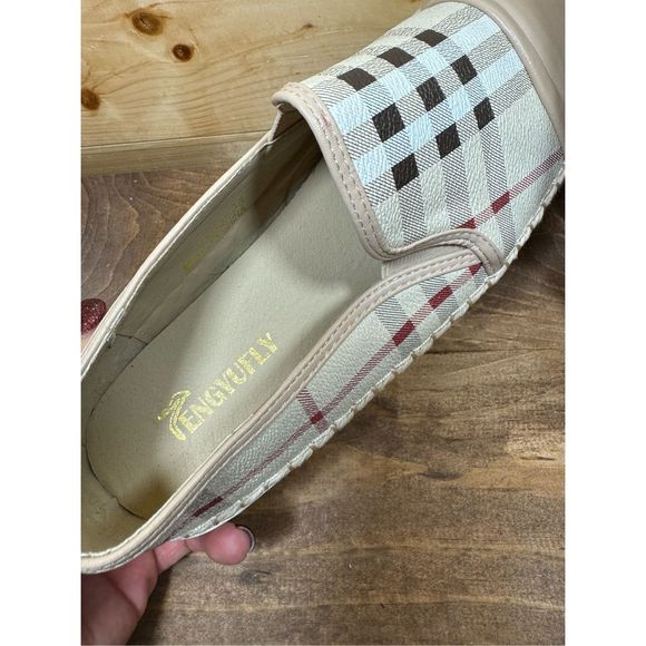 Tengyufly Leather Slip On Flat for Women's Fashion Sneakers Plaid Loafers Espadr - Picture 9 of 11